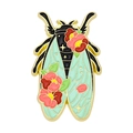 Enamel cicada pin with mint green wings and floral patterns on a gold-plated alloy base - Mint Wing Cicada