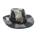 Cappello da cowboy vintage in denim patchwork con teschio in metallo e pelle - Taglia unica / Nero (Teschio in Denim)