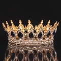 Luxury gold bridal crown with purple teardrop gemstones and sparkling clear crystals - Gold Base Purple Rhinestone