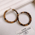 Macro shot of large leopard print hoop earrings on a textured display card - Tiger Pattern Woven Hoop 52mm / Silver Pin-Gold Coffee 52mm(45#)