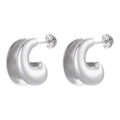 Detail of high-polish U-shaped silver earrings showing sleek curves and glossy finish - VE1202 Thick C-Shaped Stud / White Gold