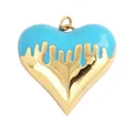 Large heart pendant in sky blue enamel and gold finish with a liquid drop effect - Drip Heart Sky Blue Large