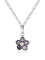 Zilveren bloemketting met vijf iriserende zirkoonblaadjes aan een fijne O-ketting - Zilver / Regenboog Zirkonia