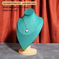 Dark green velvet mannequin bust jewelry display stand with a solid wooden base - Large / Dark Green