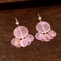 Detail of pink resin disc tassel earrings with gold hooks and zircon studs on wood background - Pink Disc Geometric Tassel Style (14#)