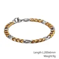 6mm bicolor gold and silver Figaro chain bracelet with lobster clasp for men and women - Two-tone Gold Silver Chain (6mm x 200mm)