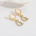 Gold moon earrings with religious portrait carving and white cubic zirconia accents - Crescent Moon Style (ES2680月牙)