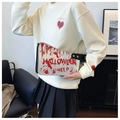 Borsa a mano a forma di mannaia per Halloween con schizzi di sangue e scritta - Taglia unica / Argento