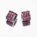 Pink rhinestone inlaid stainless steel large hole spacer beads for DIY jewelry making - 10pcs/Pack / Pink