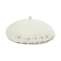 Elegant cream white wool beret for women with faux pearls and sparkling rhinestone accents - White