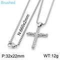 Collana da uomo con croce in acciaio inossidabile spazzolato e catena a sfere - Acciaio (KN201413-KFC)