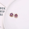 Pair of purple square faceted gemstone pendants in gold lace settings for DIY jewelry - Purple