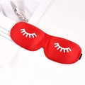 3D contoured red sleep mask with white eyelash embroidery and adjustable strap - Standard Eyelash Style / Red