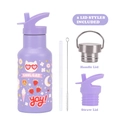 350ml Lilac Purple Cool Cat Kids Water Bottle with Handle Lid and Straw Lid Set - 350ml / Taro Purple 5A