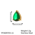 Green zircon teardrop pendant in gold finish stainless steel with dimension markings - May Green (Emerald Color)