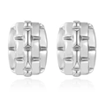 Pair of silver vintage pleated rhombic stud earrings with high-gloss polished finish - 1146 Woven Texture Rectangle / Steel
