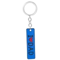 Blue keychain with I love DAD text on soft rubber charm and silver metal chain - D1285-I Love Dad / Blue
