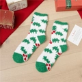 Christmas coral fleece socks with red and green jacquard pattern for winter warmth - Green Bat