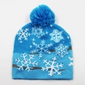 Blue LED Christmas knit beanie with white snowflake patterns and a large blue pompom - Hat Style 21 (Blue Snowflake)