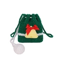 Handmade green crochet reindeer Christmas coin purse with bell and white pom-pom - Green Bell