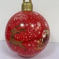 Inflatable red PVC Christmas ball with Santa Claus and reindeer patterns for yard - Santa in Sleigh