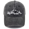 Cappellino vintage grigio scuro lavato con ricamo dettagliato di boschi e montagne - Adulto - Regolabile / Nero