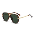 Detail of tortoise aviator sunglasses with gold metal bridge and dark green lenses - C12 Hawksbill G15