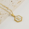 Hexagonal 18K gold-plated stainless steel necklace with white enamel and letter E - Style E (Pendant Only) / Pendant Only
