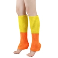 Detail of knitted leg warmers showing ribbed texture and vibrant yellow-orange color blocking - Yellow and Orange