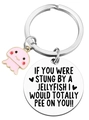 Porte-clés en acier inoxydable avec méduse rose et gravure amusante pour meilleures amies - Style de message amusant de méduse rose (JR11)