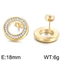 Golden round hollow stud earrings with micro-pave crystals and secure butterfly back - Gold Ring Hollow Pavé Set Rhinestone (KE80807-Z)