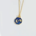 Vintage celestial sun moon pendant necklace in gold finish with blue enamel - Planet Moon (XL3349-4)