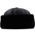 Berretto docker invernale da uomo in ecopelle con fodera in pile calda nera - Nero / 56-58cm