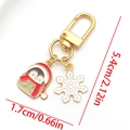 Cute Christmas penguin and snowflake keychain in golden finish with size details - LS579-Christmas Penguin Snowflake U-shaped Keychain