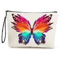 Borsa per trucco in tela bianca con vivace stampa a farfalla colorata e cinturino da polso - 17*25cm (Lino) con Cinturino / Farfalla Colorata (Stile 1)