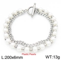 Bracciale a doppio strato in acciaio inossidabile dorato 18K con perle e chiusura a T - Bracciale Colore Acciaio (KB188273-Z)
