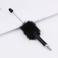 Creative DIY black fuzzy beaded pen with soft faux fur and metallic twist mechanism - Black