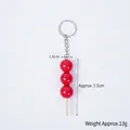 Miniature red candied hawthorn keychain with silver metal ring and wood stick detail - 7.5cm Glossy Candied Haws - Keychain