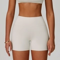 Hoch taillierte Bauchweg-Yoga-Shorts in Wollweiß aus elastischem Fitnessmaterial - S / Beige