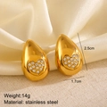 Gold-plated stainless steel teardrop earrings with heart-shaped rhinestone embellishments - Gold Water Drop Style 1 (ZN990)