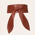 Plus size camel brown faux leather wrap waist belt with knot bow for women - Plus Size / Coffee