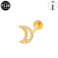 F136 titanium gouden maan kraakbeen stud met witte zirkoon en interne schroefdraad - Witte Zirkonia / Gouden Maan