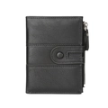 Short black PU leather men's wallet with snap closure and side zipper pocket - Black