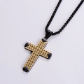 Collier croix minimaliste noir et or avec insert en maille sur chaîne à maillons ronds - Or + Noir