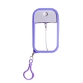 Detail of a purple 50ml card spray bottle with silicone sleeve and matching carabiner - Purple