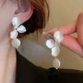 Elegant silver-tone hollow flower earrings with white pearls for women's fashion style - Fresh Pearl Flower Earrings (6#) / Silver