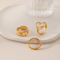Driedelige goudkleurige roestvrijstalen ringenset met zon maan en gezicht lijntekening - J623-Ster Maan Gezicht Goud 3-delige Set / Goud