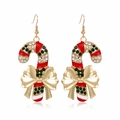 Christmas candy cane earrings with golden bow and sparkling rhinestones for women - Bowknot Candy Cane