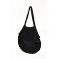 Minimalist black mesh woven tote bag for summer with thick braided handles - Black