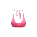 Pink halter yoga top with U-neck tie detail and stretch fabric on white background - L -80 / Rose Red
